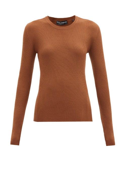 Matchesfashion.com Dolce & Gabbana - Round-neck Ribbed Virgin-wool Sweater - Womens - Brown