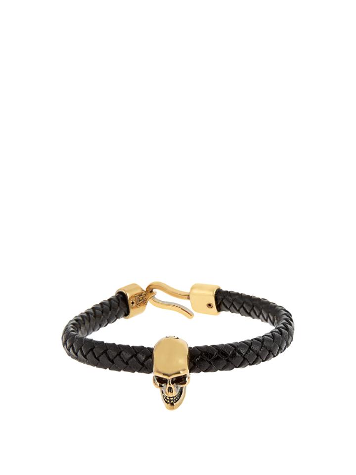 Alexander Mcqueen Skull And Woven-leather Bracelet