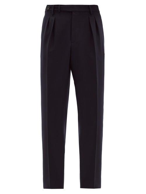 Matchesfashion.com Brunello Cucinelli - Adjustable-waist Tailored Wool-twill Trousers - Mens - Navy