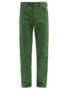 Matchesfashion.com Gucci - Gg-jacquard Organic Cotton-blend Straight Trousers - Mens - Green