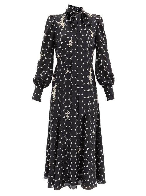 Matchesfashion.com Erdem - Violante Pearl-embellished Silk Dress - Womens - Black/white