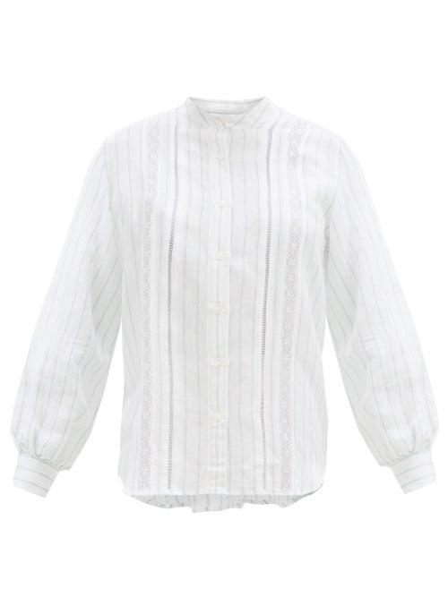 Matchesfashion.com Officine Gnrale - Jenny Lace-trimmed Striped Voile Shirt - Womens - White Multi