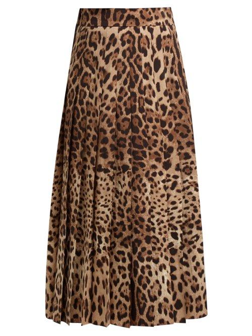 Matchesfashion.com Dolce & Gabbana - High Rise Pleated Wool Blend Midi Skirt - Womens - Leopard