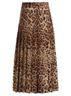 Matchesfashion.com Dolce & Gabbana - High Rise Pleated Wool Blend Midi Skirt - Womens - Leopard