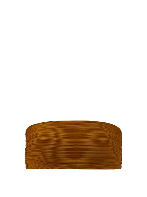 Matchesfashion.com Mara Hoffman - Abigail Bandeau Pliss Bikini Top - Womens - Dark Green