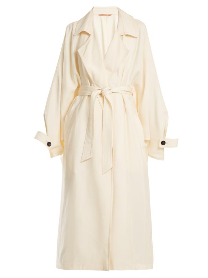 Summa Notch-lapel Belted Satin Trench Coat