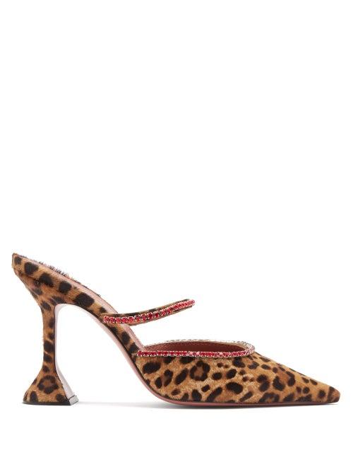 Matchesfashion.com Amina Muaddi - Gilda Leopard-print Calf-hair Mules - Womens - Leopard
