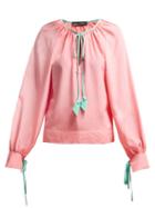 Matchesfashion.com Anna October - Contrast Trim Silk Blouse - Womens - Pink Multi