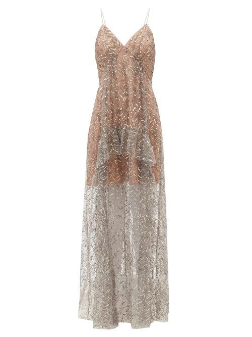 Matchesfashion.com Self-portrait - Sequinned Tulle Maxi Dress - Womens - Silver