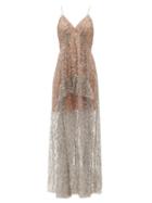 Matchesfashion.com Self-portrait - Sequinned Tulle Maxi Dress - Womens - Silver