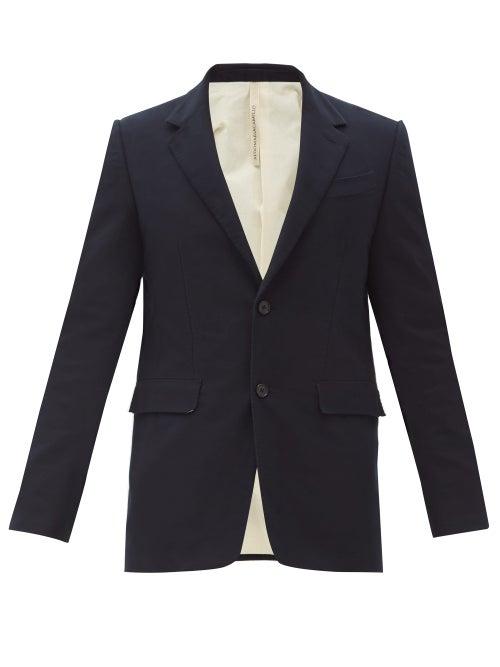 Matchesfashion.com Aldo Maria Camillo - Single-breasted Cotton-moleskin Jacket - Mens - Dark Blue
