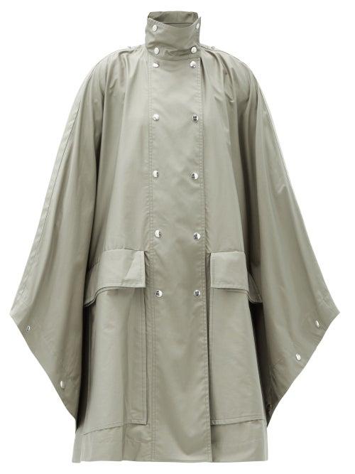 Matchesfashion.com Lemaire - Stand-collar Coated Cotton-twill Cape Coat - Womens - Mid Grey