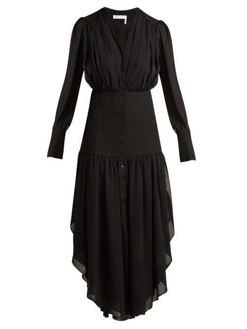 Matchesfashion.com Chlo - Asymmetric Mousseline Midi Dress - Womens - Black