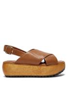 Matchesfashion.com Marni - Cross Strap Grained Leather Flatform Sandals - Womens - Tan