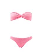 Matchesfashion.com Hunza G - Ariel Crinkle-jersey Bandeau Bikini - Womens - Pink