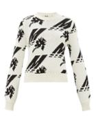 Matchesfashion.com Msgm - Crew Neck Logo Intarsia Wool Blend Sweater - Womens - White Black