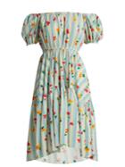 Caroline Constas Striped Floral-print Cotton-blend Dress