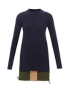 Sacai - Godet-panelled Wool Sweater - Womens - Navy