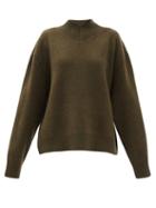 Ladies Rtw Raey - Responsible-wool Displaced-sleeve V-neck Sweater - Womens - Khaki