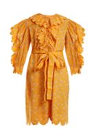 Horror Vacui Daisy-print Scallop Ruffle-trimmed Cotton Dress