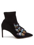 Matchesfashion.com Sophia Webster - Riva Butterfly Appliqu Suede Boots - Womens - Black Multi