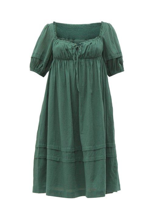 Matchesfashion.com Loup Charmant - Ottranto Puff Sleeve Cotton Dress - Womens - Green