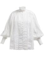 Matchesfashion.com Zimmermann - High Neck Lace Trimmed Cotton Blouse - Womens - White