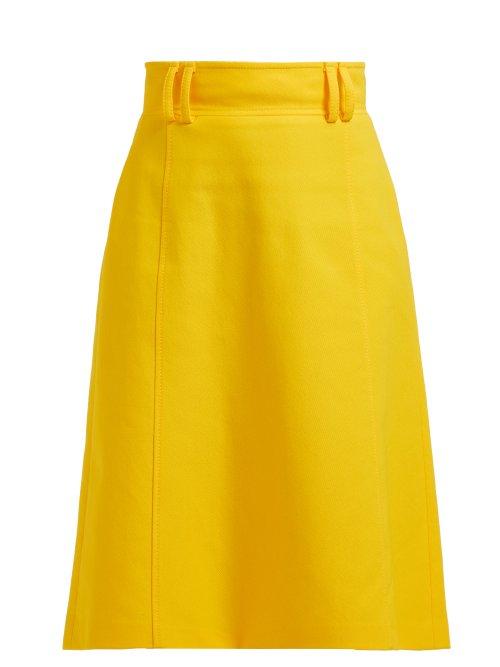 Matchesfashion.com Carolina Herrera - High Waist Twill Midi Skirt - Womens - Yellow