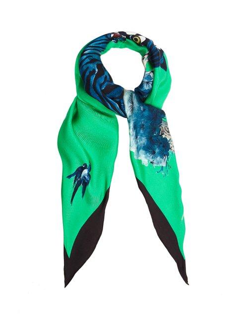 Matchesfashion.com Gucci - Tiger Print Silk Scarf - Womens - Green Multi