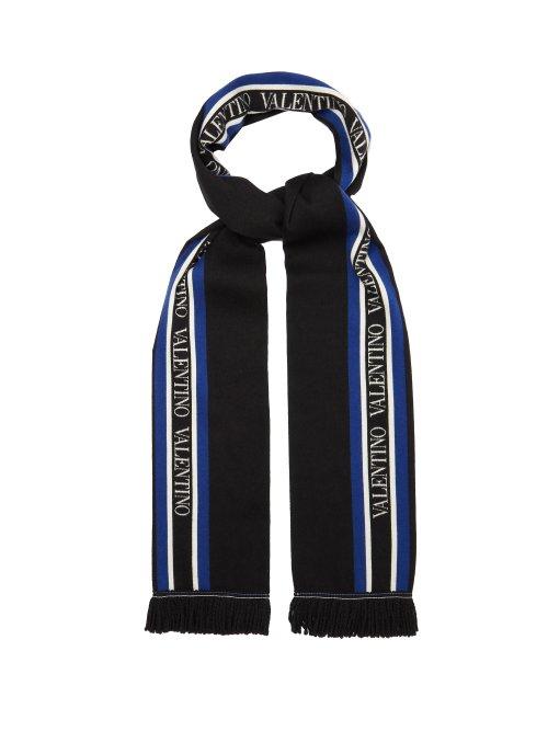 Matchesfashion.com Valentino - Logo Intarsia Wool And Silk Blend Scarf - Mens - Black