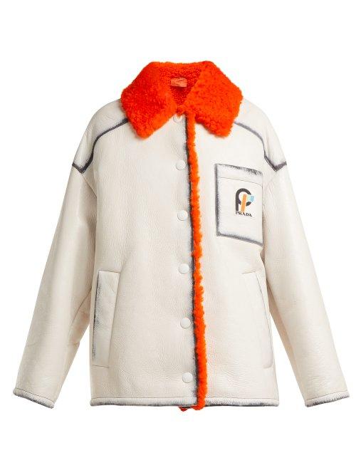 Matchesfashion.com Prada - Contrast Trimmed Shearling Jacket - Womens - White Multi