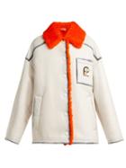 Matchesfashion.com Prada - Contrast Trimmed Shearling Jacket - Womens - White Multi