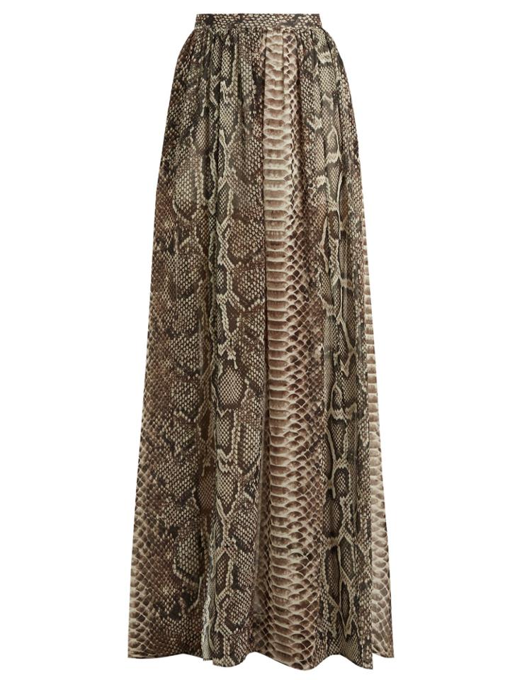 Elie Saab Python Print Chiffon Maxi Skirt