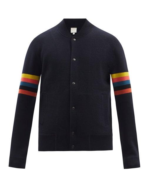 Mens Rtw Paul Smith - Artist-stripe Merino-wool Bomber Jacket - Mens - Navy