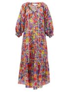 Matchesfashion.com Borgo De Nor - Natalia Floral Print Silk Blend Midi Dress - Womens - Multi