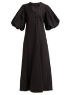 Matchesfashion.com Lee Mathews - Tiggy Puff Sleeve Cotton Blend Dress - Womens - Black