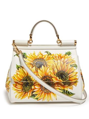 Matchesfashion.com Dolce & Gabbana - Sicily Sunflower Print Dauphine Leather Bag - Womens - White Multi