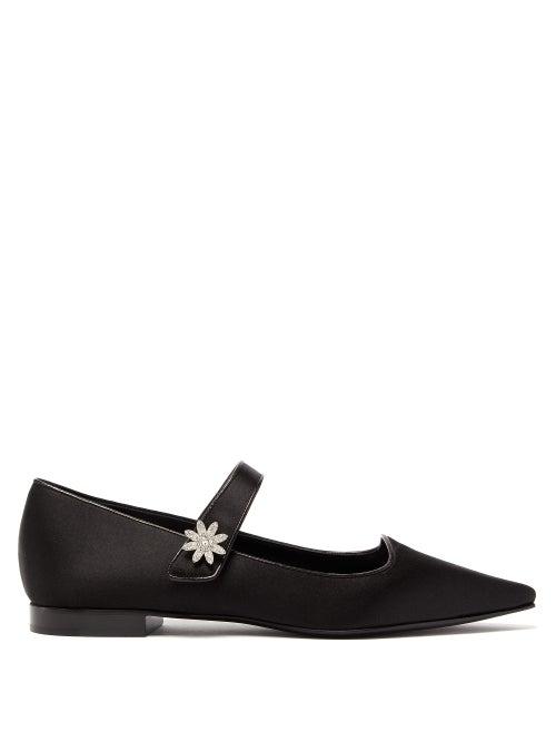 Matchesfashion.com Fabrizio Viti - Davis Crystal-daisy Satin Mary-jane Flats - Womens - Black