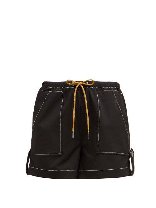 Matchesfashion.com Ganni - Cinnober Contrast Stitching Crepe Shorts - Womens - Black