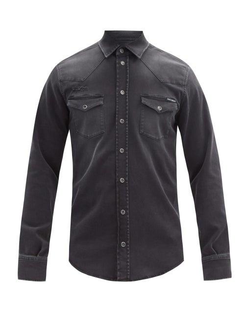 Matchesfashion.com Dolce & Gabbana - Patch-pocket Cotton Denim Shirt - Mens - Black