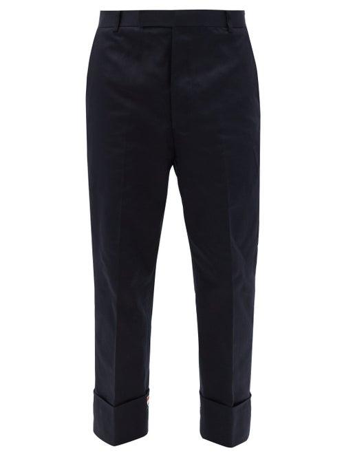Matchesfashion.com Thom Browne - Tricolour-trim Cotton Straight-leg Trousers - Mens - Navy