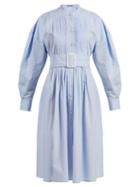 Matchesfashion.com Bottega Veneta - Belted Cotton Poplin Shirtdress - Womens - Light Blue