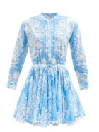 Juliet Dunn - Palladio-print Cotton Mini Dress - Womens - Blue White