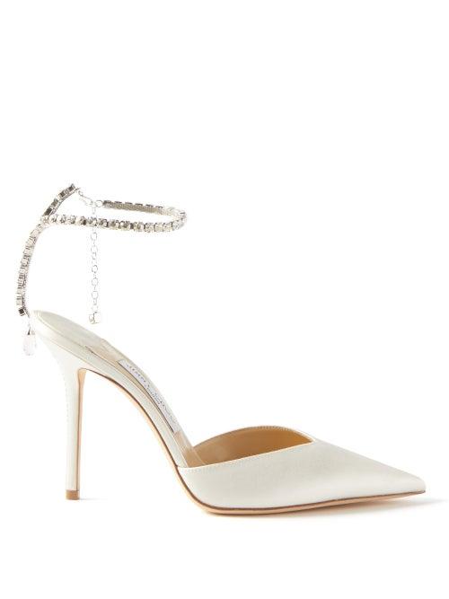 Jimmy Choo - Saeda 100 Crystal-embellished Satin Pumps - Womens - White