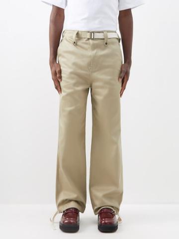 Sacai - Drawstring-cuff Cotton Chino Trousers - Mens - Beige