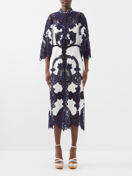 Zimmermann - Tiggy Lace And Linen Shirt Dress - Womens - Ivory Navy