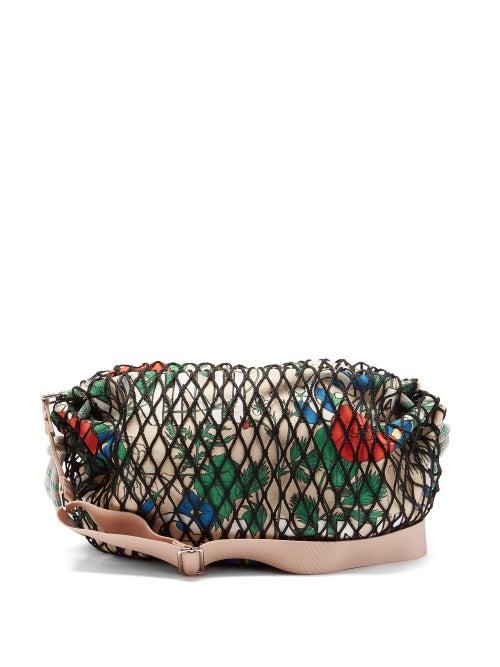 Ladies Bags Ganni - Mesh-overlay Floral-print Bag - Womens - White Multi