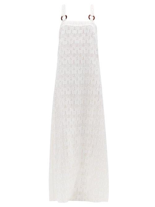 Matchesfashion.com Adriana Degreas - Coquillage Checked Fil Coup Silk Blend Dress - Womens - White