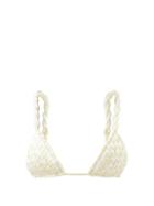 Isa Boulder - Weavetwist Woven Triangle Bikini Top - Womens - Yellow White