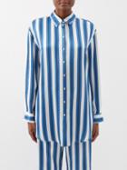 Asceno - London Striped Silk Pyjama Shirt - Womens - Blue Stripe